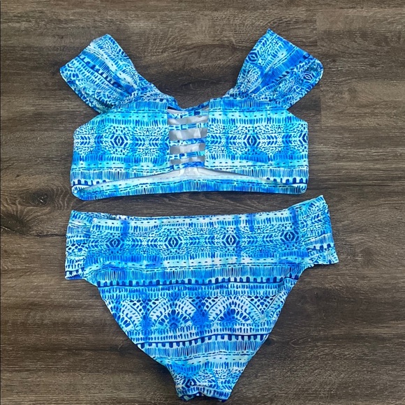 Blue Patterned Off-Shoulder Bikini Set - Picture 2 of 2